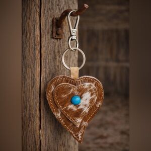 Heart Leather Keychain with Turquoise Accent
